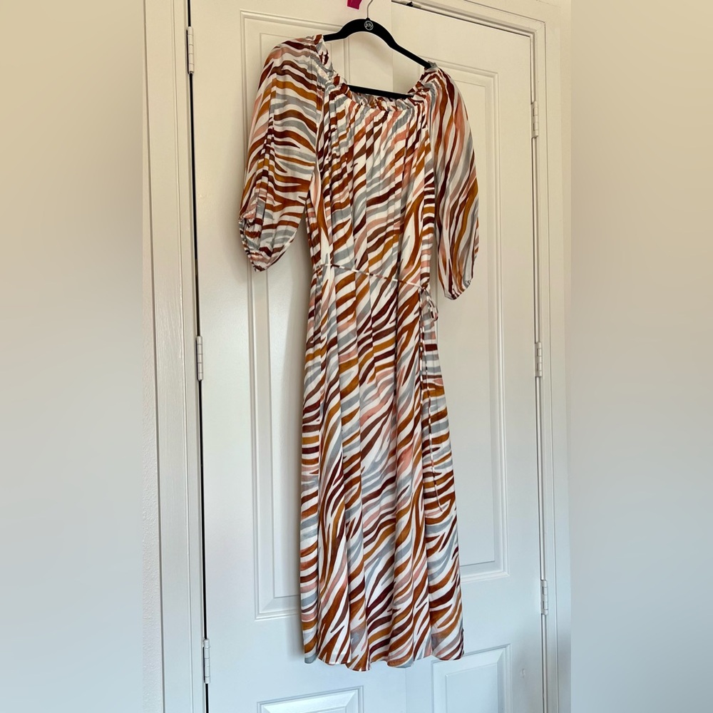 Ann Taylor Brown Black Midi Wrap Sundress